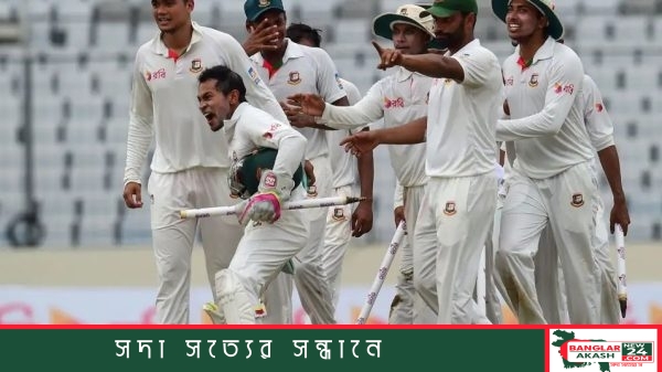 ডারউইন টেস্টে ৬ উইকেট শিকারের পর উল্লাসরত বাংলাদেশের পেসার হাসান মাহমুদ।