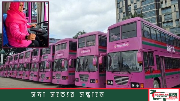 বিআরটিসির পিংক কালার মহিলা বাস এবং নারী চালকের বাস পরিচালনার চিত্র